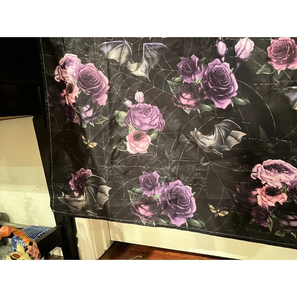 Life After Death Black Purple Bat Bug Spiderweb Goth Shower Curtain Witch‎ Dark